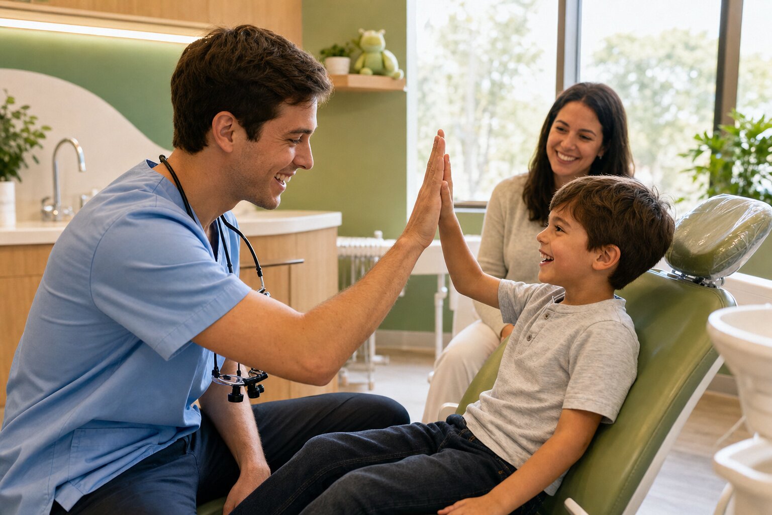 A calm child-friendly dental care moment at Oakwood Dental